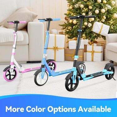 MEE GOO Скутер для дорослих з дисковою гальмом та подвійними амортизаторами, 200 мм PU-колеса, підшипники ABEC-7, неслизька дека (Рожевий/Білий/Синій) – Макс. 100 кг, СИНИЙ