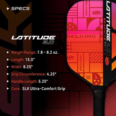 Падл для піклболу SLK Latitude 2.0 | Графіт G4 | Технологія Rev-Core+ | Поверхня SpinFlex | Оранжевий