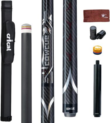 CRICAL Більярдний кий з карбонового волокна, 147,3 см, професійний, з'єднання 3/8 x 8, наконечник 12,5 мм (COWCUE-02 Set)