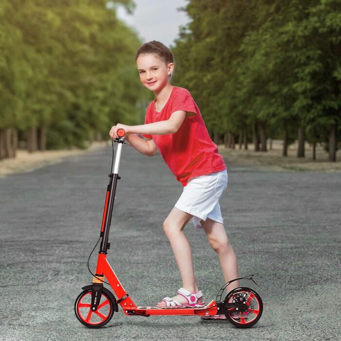GOPLUS Ролер Кіндер 8 років, міський ролер для дітей, підлітків та дорослих до 100 кг, 3-рівневий регульований ролер, складаний самокат з колесами 200 мм, гальмо на задньому колесі та ремінь (Червоний)