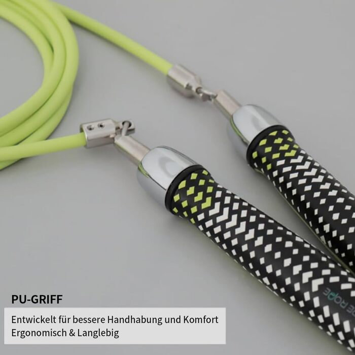 Стрибкове кабель HEREROPE 1/4LB з підшипниками для швидкості, кардіо, боксу та фітнесу. Зручні ергономічні ручки, неплутане кабель Neo-Green M - 2.59м (для зросту 1.65м - 1.73м)