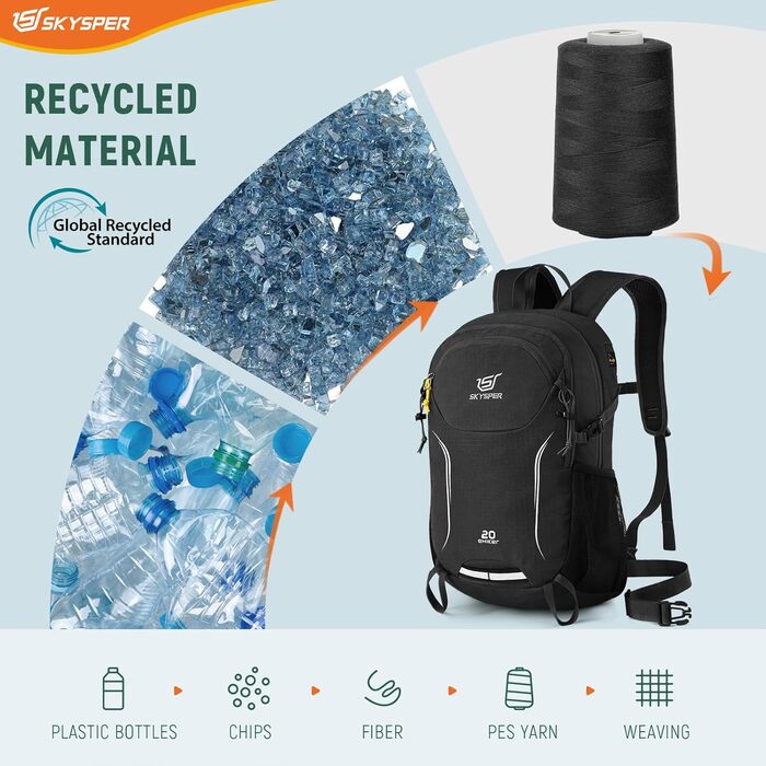 Рюкзак SKYSPER 20L для чоловіків і жінок, легкий туристичний, компактний, для трекінгу та спорту на відкритому повітрі, екологічний