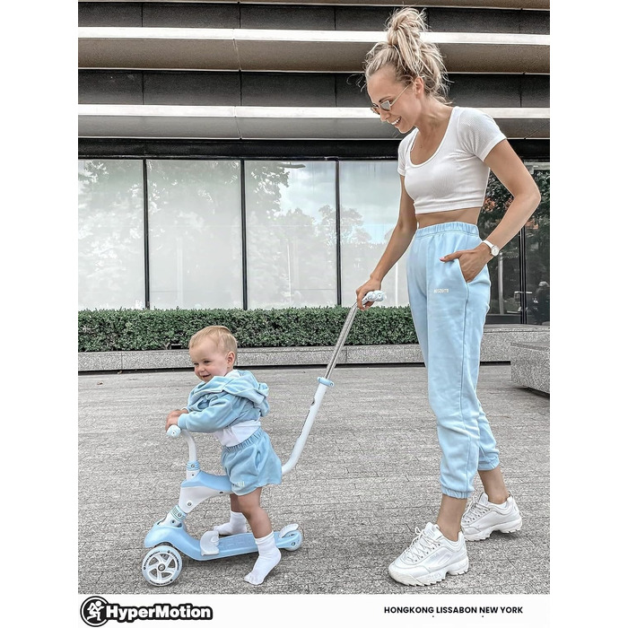 Самокат дитячий Kinderroller 5-в-1 блакитний: самокат, біговел, літній самокат з сидінням для дівчаток та хлопчиків