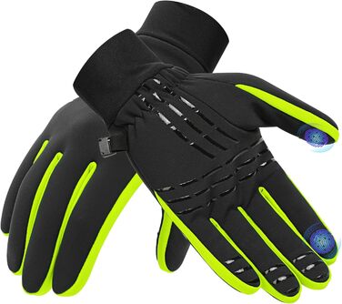 Рукавички зимові для катання на лижах та велосипеді з сенсорним екраном, вітрозахисні, теплі, WF709, зелені (чорний & зелений), XL