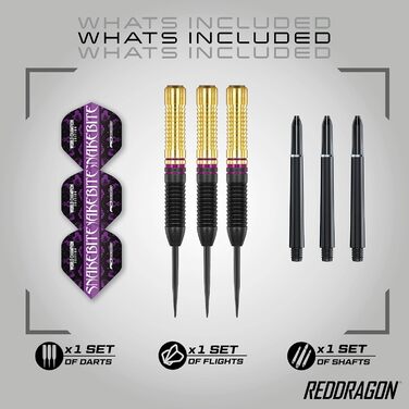 Дротики для дартсу Red Dragon Peter Wright Snakebite Brass з латуні, сталевий наконечник, фіолетові