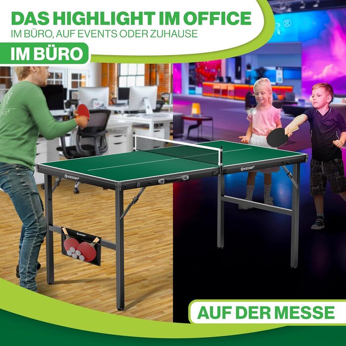 Набір для пінг-понгу KESSER® Mini з столом, ракетками, м'ячами та сіткою | Внутрішнє використання, портативний | Ламінована стільниця, складаний дизайн-кейc, для дітей та дорослих – 153 x 76,5 см, зелений
