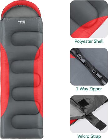 Сплячий мішок Trail-Alpin з капюшоном – 250 г, 3-сезонний. Легкий, компактний, з капюшоном та компресійним мішком (Червоний)