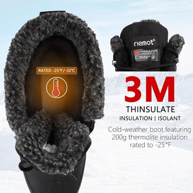 Водонепроникні зимові черевики Riemot для жінок та чоловіків. Теплі, з підкладкою, антиковзні, легкі. Ідеальні для походів, трекінгу, роботи, катання на лижах та активного відпочинку взимку. Розміри EU 36-47. Чорний колір. Нові.