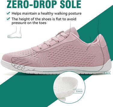 Мінімалістичні шкарпетки для чоловіків та жінок з широкою передньою частиною та нульовим перепадом, легкі дихаючі кросівки для фітнесу, походів, бігу та повсякденного носіння (39 EU, рожевий 1125)