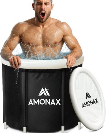 Тонна для криотерапії Amonax Eisbaden: портативна ванна для холодової терапії з термометром, кришка та покриття, чорний колір