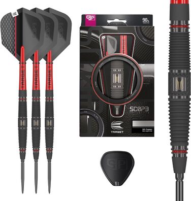 Професійний набір дротиків Target Darts Scope Swiss Point, 90% вольфрам, для гри в дартс, стілдарти червоно-чорні, з інструментом, 21-25 г