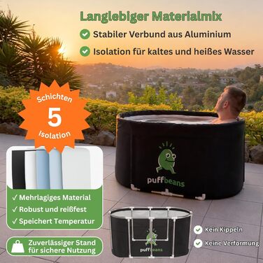 Преміум овальна крижана ванна 120 см — складна мобільна крижана бочка для дорослих з алюмінієвим каркасом та термоізоляцією для відновлення та релаксації, для дому та вулиці