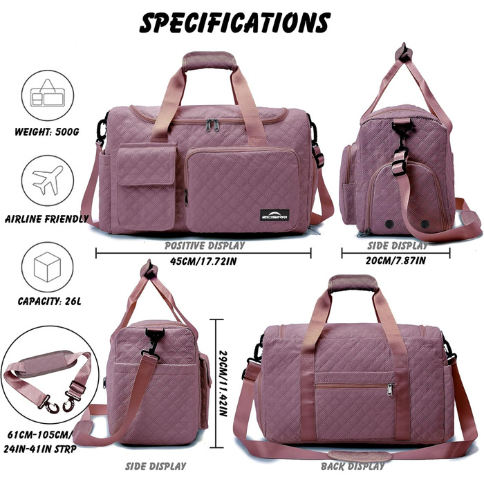 Спортивна сумка для жінок та чоловіків з відділенням для взуття та мокрих речей, водонепроникна сумка для подорожей, йоги, залу та басейну (Колір: Бузковий)