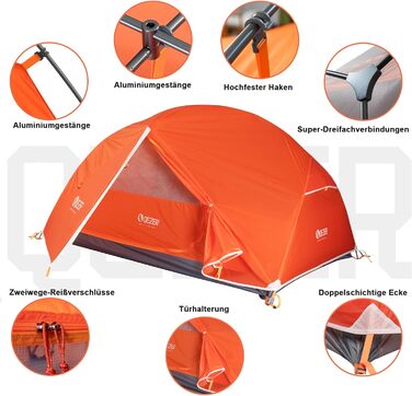 Намет кемпінговий купольний Campingzelt на 1-2 особи, водонепроникний, вітростійкий, для походу, кемпінгу та активного відпочинку (помаранчевий)