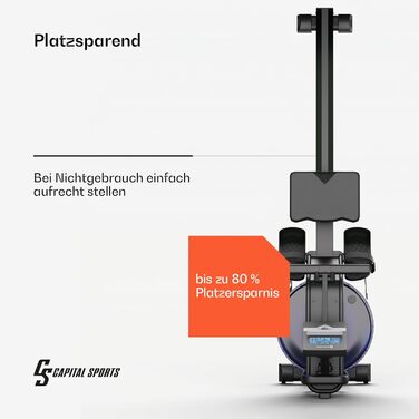 Водний веслувальний тренажер Capital Sports для дому, 14 л, 8 рівнів опору, Bluetooth 5.0, тримач для планшета, 134 см напрямна