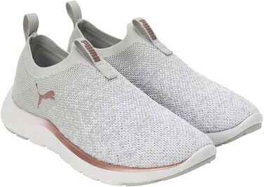 Жіночі кросівки Puma Softride Remi Slip-on Knit — вузкові бігові кеди для вулиці, сірі з білим та рожевим золотом, розмір 39 EU