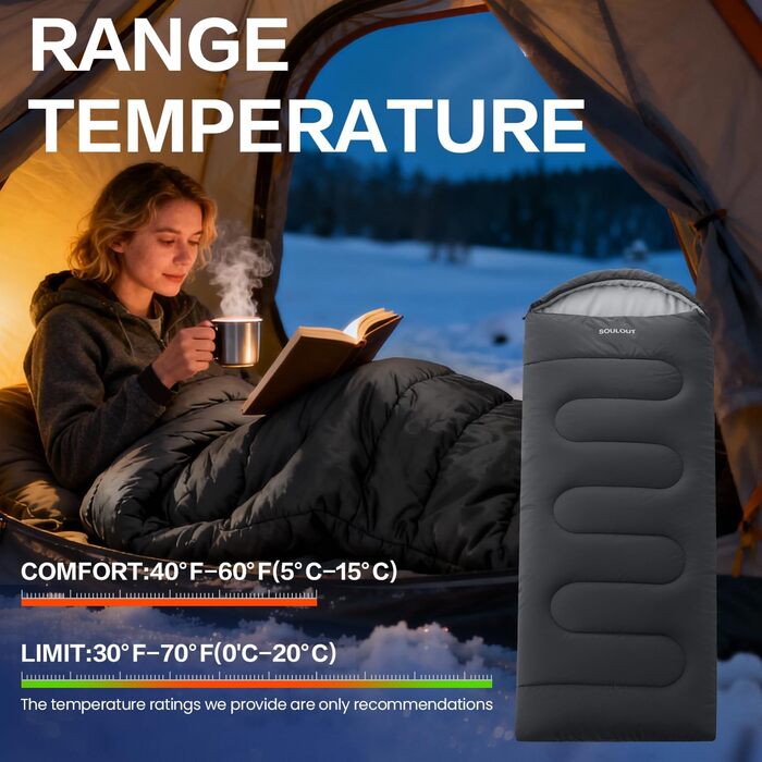 Спальний мішок 3-4 сезони: теплий, легкий, водонепроникний, для дорослих та дітей. Підходить для кемпінгу, трекінгу, хайкінгу (M, темно-сірий)