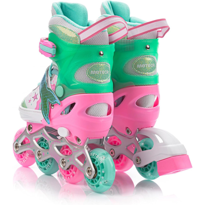 Дитячі ролики Meteor Vertellbare 4-в-1 – ролер, інлайн, ролерблейди для дітей, ABEC-7, PU-колеса, алюмінієвий фрейм, розміри X25-28, 30-33, M34-37 (S, Рожевий Русалка)