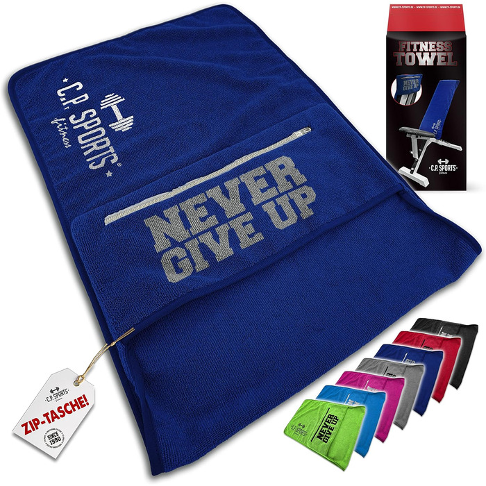 Рушник для фітнесу C.P. Sports: мікрофібра, фіксація, кишеня на блискавці, для занять у спортзалі, тренувань, м'який, великий, для жінок та чоловіків, 5 кольорів (Темно-синій)