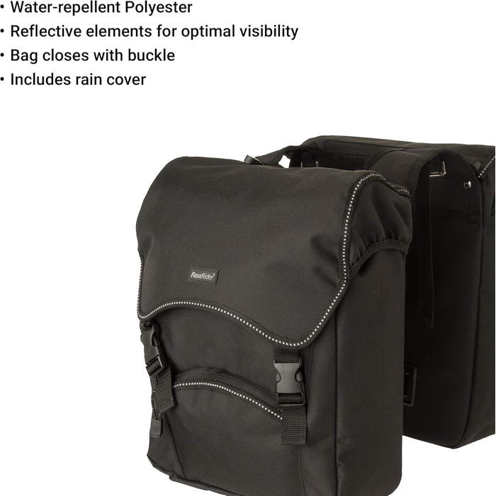Велосипедна сумка FastRider Unibag Traffic для багажника, 28 л подвійна та 14 л одинарна, водовідштовхувальна, зі світловідбивачами, з 100% переробленого поліестеру, чорна