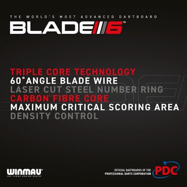 Дартборд WINMAU Blade 6 Triple Core Carbon, професійна класична мішень із сизалю