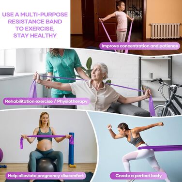 Набір фітнес-гумок Fokky Fitnessbänder 4 шт., 2 м, 4 рівні опору, для м'язів, йоги, пілатесу (жовтий, зелений, червоний, синій, фіолетовий)