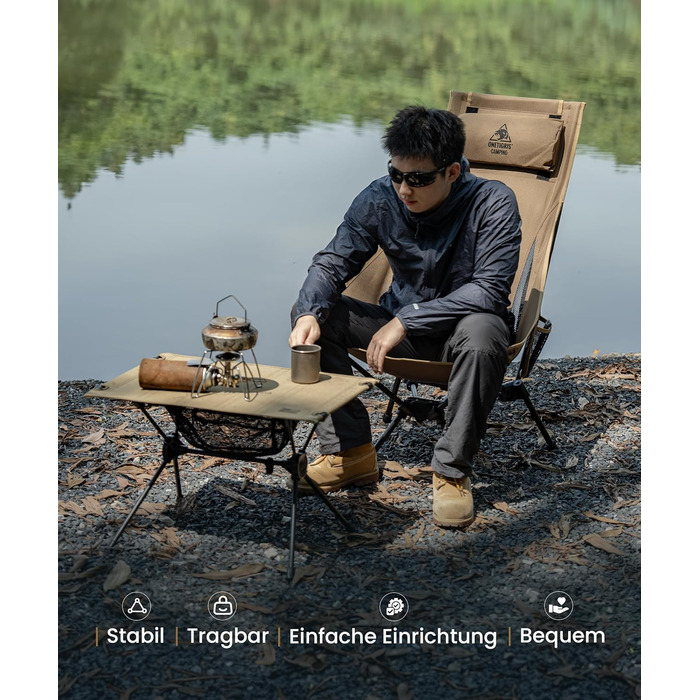 Стілець для кемпінгу OneTigris TIGERBLADE з високою спинкою, 170 кг, складний, легкий, з трикутним каркасом, для риболовлі з 2 кишенями, для відпочинку на природі, піших прогулянок, колір Койот