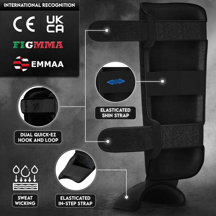 Захисні щитки для гомілки RDX Kara з Maya Hide для муай-тай, кікбоксингу, MMA, карате, BJJ, крав-мага, спарингів, з захистом стопи, шкіряні