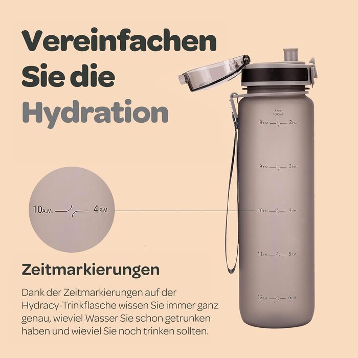 Пляшка для води Hydracy з фруктовим вставкою, 1 л, BPA-free, з часовою розміткою, герметична спортивна пляшка без конденсату для спорту та активного відпочинку