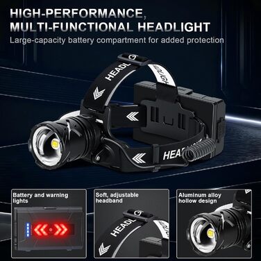 Ліхтар налобний Spardar 120000 люменів, 9000 mAh, IPX7, 7 режимів, для кемпінгу, полювання та бігу