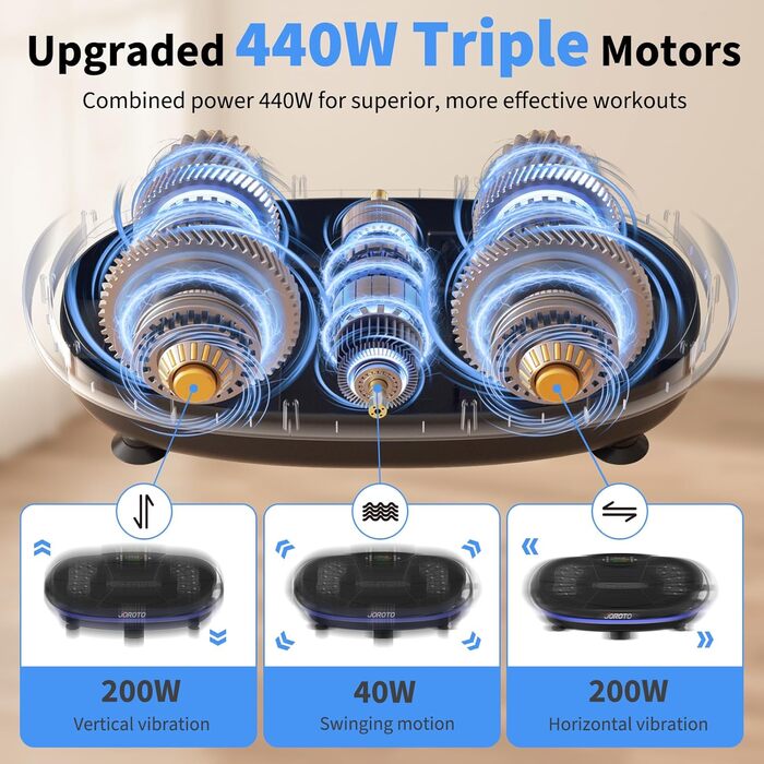 Платформа для вібраційного тренування JOROTO 4D - професійне тренування всього тіла | Сумісна з додатком | Bluetooth-динамік та LED-підсвітка, до 200 кг, для дому