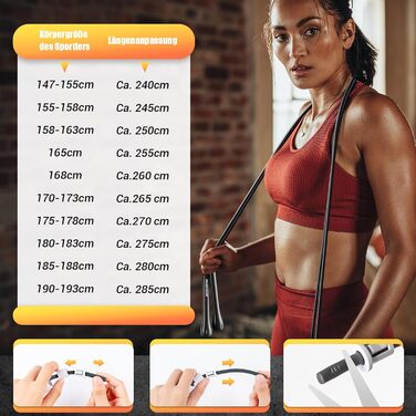 Регульоване скакалка Springseil для фітнесу: PVC, 3м, з тренувальним постером та ABS-ручкою (чорний)