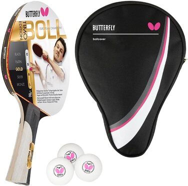 Настільний тенісний ракетка Butterfly Timo Boll Gold 85020 для тренувань, ITTF сертифікований, пан Азія накладка, ввігнута ручка