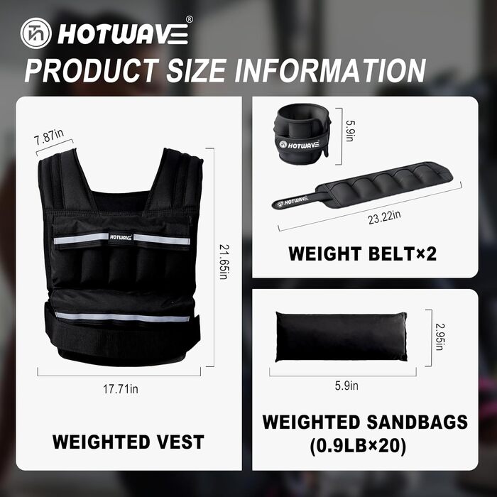 HOTWAVE Жилет-обтяжувач 9,1/14,5 кг, регульований, для бігу