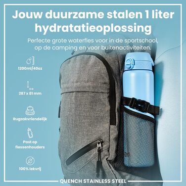 Сталева пляшка для води ion8 Evo 1 л, герметична з одним натисканням, легка, колір Alaska Blue
