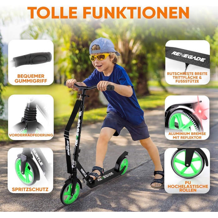 Міський ролер Hurtle Roller Kinder 10 років, складний та регульований по висоті (84–98 см), самокат для дітей та дорослих зі стійкою, з ремінним плечем, до 100 кг (Runner)