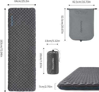 Каремат Naturehike 3.5R для кемпінгу, самонадувний, зимовий (-6°C), чорний, прямокутний (L)