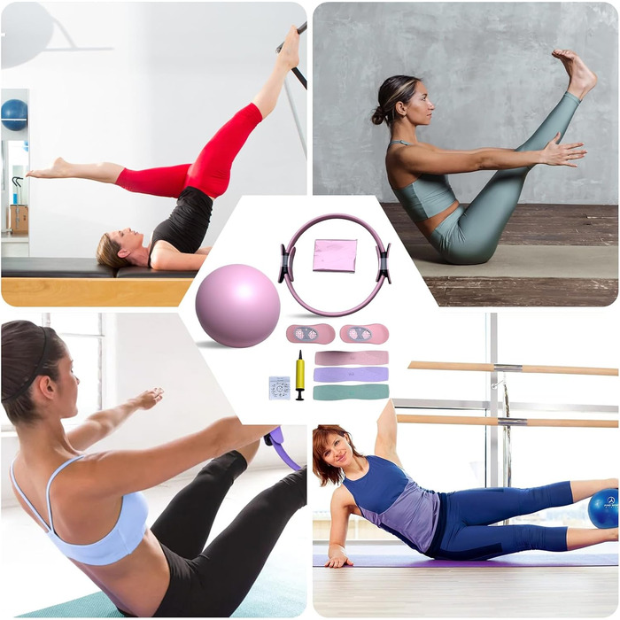 Набір для пілатесу Essential Kit: комплект для дому з кільцем, стрічками, м'ячем та шкарпетками (рожевий)