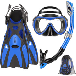 Комплект для снорклінгу OutdoorMaster Mobula для дорослих: маска, ласти, трубка з панорамним оглядом, антифог, Dry Top, для плавання та дайвінгу, сірий/чорний, S/M