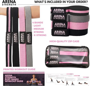 Набір гумових еспандерів Arena Strength для фітнесу та тренувань – довгі тканинні петлі для жінок, чоловіків, для дому та спортзалу