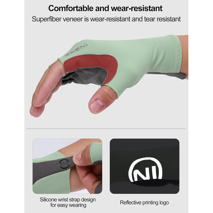 Велосипедні рукавички INBIKE літні, дихаючі, з гелевою подушкою, для шосе та MTB, антиковзаючі, з відбиваючими елементами, чоловічі/жіночі (S, Зелений)