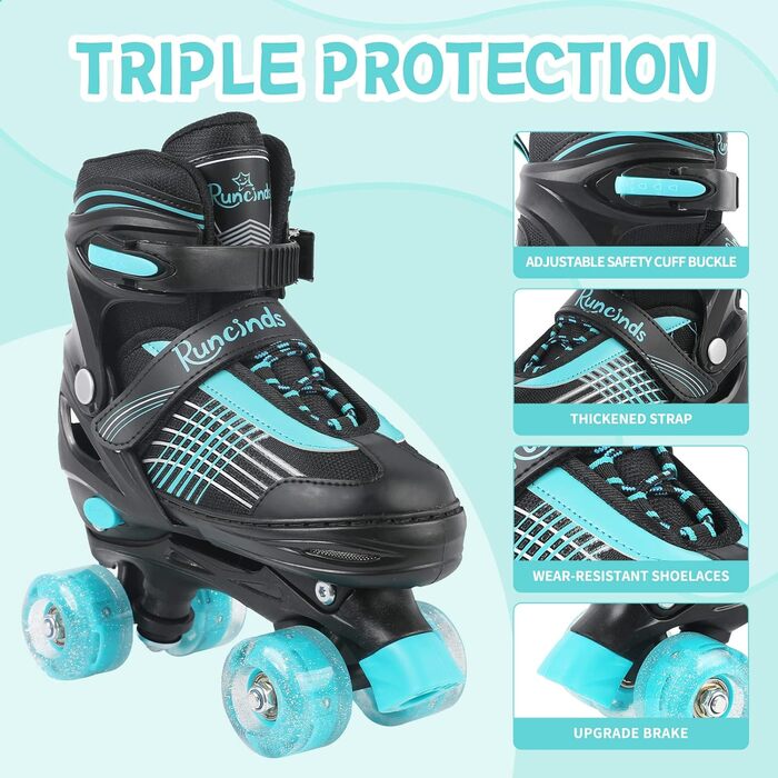 Роликові ковзани Runcinds для дітей, регульовані, 4 розміри (35-39 EU), 215-245 мм