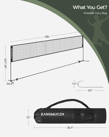 Сітка для бадмінтону, волейболу та тенісу SANGMUCEN 4 м, переносна, з регульованими стійками, для саду, чорна