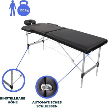 Складаний масажний стіл Mobiclinic® CA-01 Light: алюміній, штучна шкіра, регулювання висоти, 186x60 см, 150 кг, з сумкою