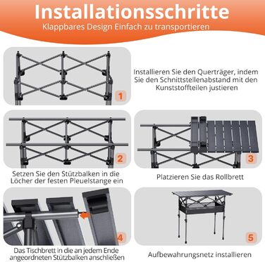 Складаний туристичний стіл Funyich 82x40 см з регулюванням висоти (44/70 см), з сітчастою кишенькою, для кемпінгу, пікніка, BBQ, саду