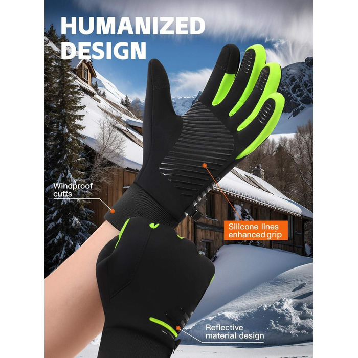 Водонепроникні зимові рукавички KynciLOR для чоловіків та жінок, рукавички для мотоцикла, гірськолижного спорту, бігу, з сенсорним екраном, неслизьке силіконове покриття, теплі рукавички, зелені