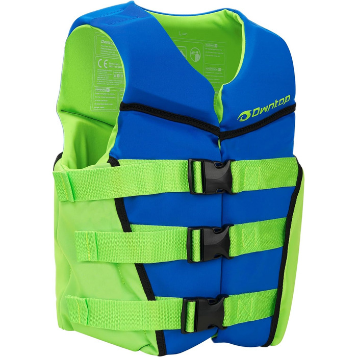 Owntop Світлова жилетка для дітей та підлітків, регульована, з трьохточковим ременем безпеки, легка, для каякінгу, плавання, риболовлі та снорклінгу (Блакитна, M)