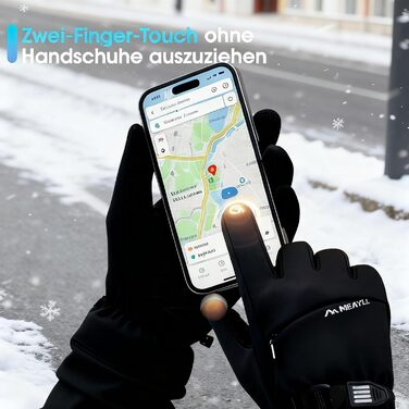 Зимові велосипедні рукавички для чоловіків та жінок, водонепроникні та вітронепроникні, з кишенею на блискавці та функцією сенсорного екрану, термо рукавички для MTB та шосейних велосипедів, чорні, XL