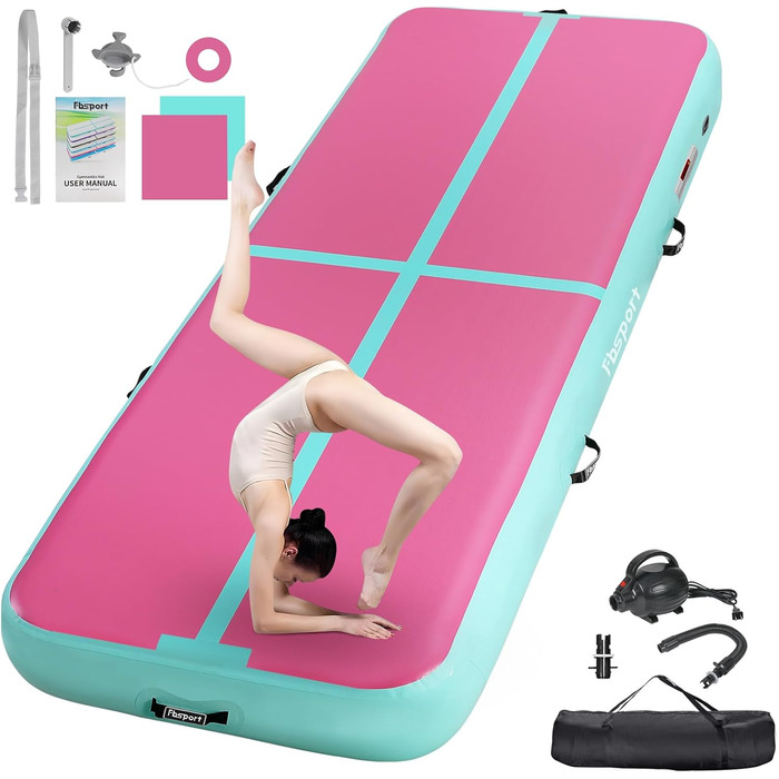 Гімнастичний надувний мат FBSPORT Airtrack 10/20 см, посилений, з насосом і сумкою, для дому, йоги, спорту, 2-6 м
