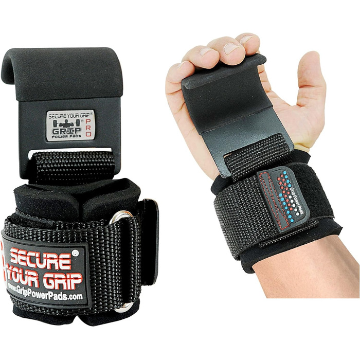 Гаки Grip Power Pads PRO для важкої атлетики, сталеві, з неопреною підкладкою, з ременями на зап'ястя, для чоловіків і жінок, для пауерліфтингу, шрагу, станового тязі, 2 шт., до 300 кг